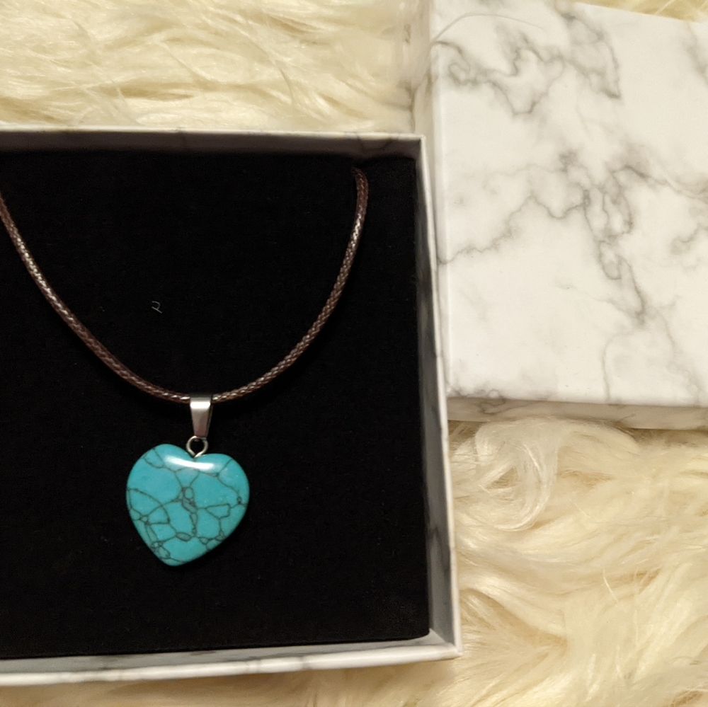 Women's Fantasy Necklace Blue Quartz Heart w rope chain